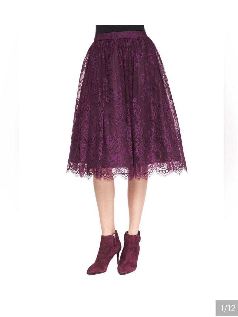 Alice + Olivia Plum Lace Midi Skirt